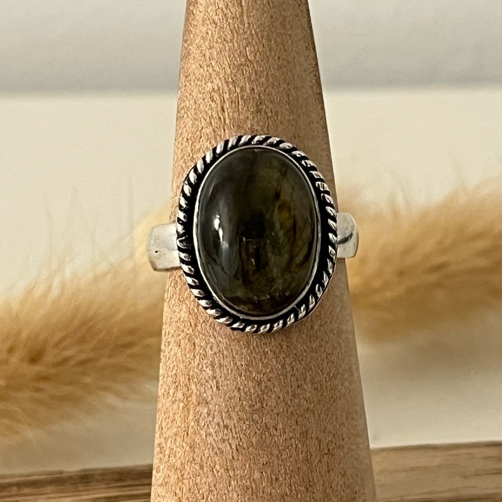 925 Sterling Silver Overlay Labradorite Gemstone Ring Size 6.25